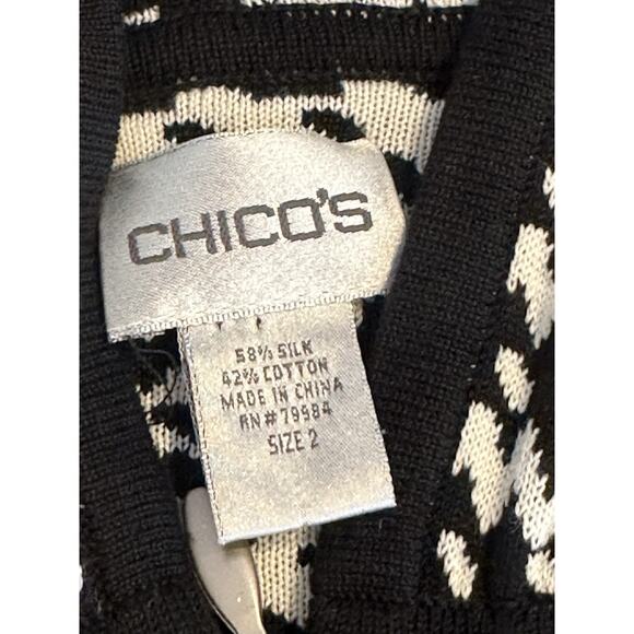Chicos Silk Blend Hoodie Sweater Size 2 US Large Full Zip Jacket Houndstooth - Picture 4 of 6